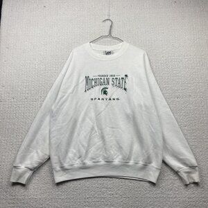 VTG Michigan State Spartans X Lee Sports White Sweatshirt Mens L USA Made Read